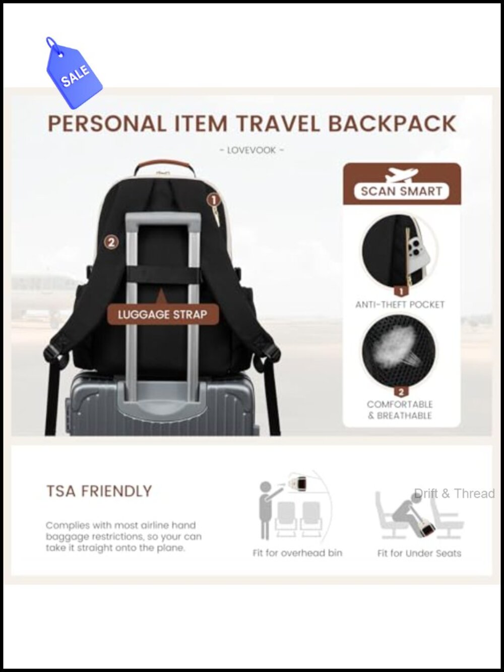 LOVEVOOK 15.6 Inch Laptop Backpack Water Resistant Travel Work College - Picture 5 of 5